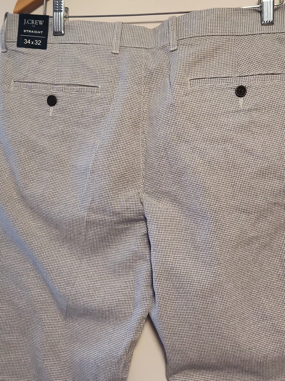 J. Crew Men’s Light Gray Micro Houndstooth  Linen Blend Straight Pants 34/32